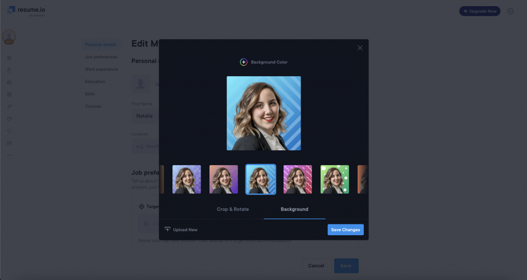 Resume interface design screenshot for editor view